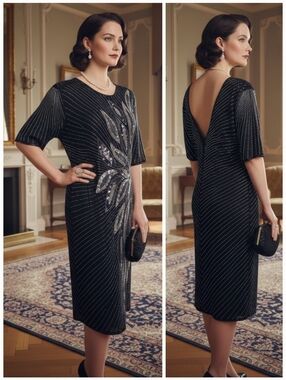 NWT Lori Ann 80s Beaded Silk Sequin Dress Size 11/12 Old Money Glam Vintage
